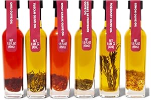 THOUGHTFULLY Modern Gourmet Foods, Set de Regalo de Aceite de Oliva Aromatizado, Incluye Aceite de Oliva con Albahaca, Chile, Romero y Más, Pack 7