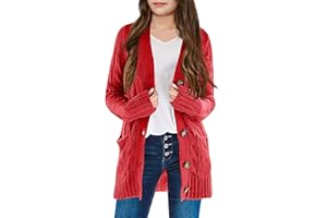 XuBa Mädchen Strickjacke Zopfmuster Langärm Knopfleiste Strickjacke Sweater 2023 mit Taschen