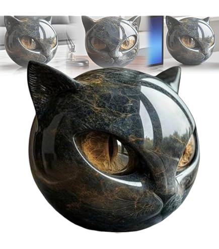 Black Cat Stone Figurine – Handcrafted Resin Mini Cat Statue With