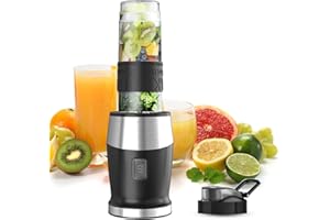 QXMCOV Frullatore Portatile, 500W Frullatore Smoothie, Frullatore Elettrico con Bottiglia da Viaggio 570 ml, Design Compatto e Facile da Pulire,Lame in Acciaio Inox, Mini Frullatore Blender Facile da Usare