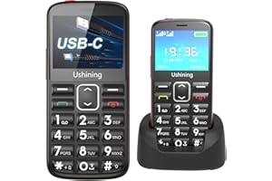 ukuu Seniorenhandy ohne vertrag mit Ladestation 2,3 Zoll USB-C Tastenhandy ohne Vertrag mit großen Tasten GSM Mobiltelefon SOS Notruftaste Tasten Handy für Senioren Schwarz