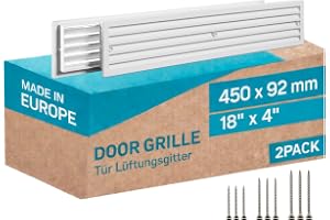 TURvent 2 st Vitt Ventilationsgaller för Dörr 450 x 92 mm Dubbelsidig – Luftgaller i Plast för Luftgenomströmning mellan Rum