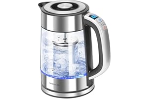 GABERLEE Electric Kettle Temperature Control, 12 Presets, 1.7L Fast Boil Quiet Glass Tea Kettle & Hot Water Boiler with 120 Mins Keep Warm, Removable Tea Infuser, BPA-Free, Stainless Steel