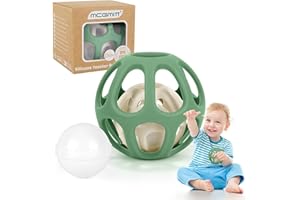 MCGMITT Pelota Sensorial Bebé Mordedor - Mordedor bebé Sonajero Suave y Ligero de Silicona sin BPA, Juguete para Dentición 0-12 Meses Estimula la Coordinación Mano-Boca y los Sentidos - Teether, Verde