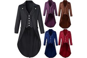 BVEBJDX Adult Medieval Steampunk Tailcoat UK Sale Clearance Men's Vintage Victorian Jackets Gothic Halloween Costumes Renaissance Long Trench Coats Lapel Collar Button Elegant Tuxedo Retro Tail Coat