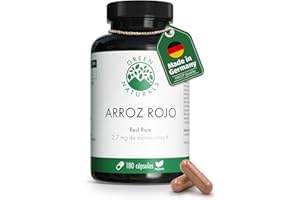 GREEN NATURALS Levadura de Arroz Rojo (180 cápsulas - 2.7 mg) - Monakolin K - Monascus purpureus - Producción alemana - 100% Vegano y sin aditivos
