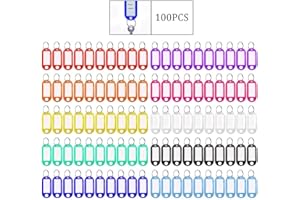 Pengxiaomei 100pcs Key Tags - 10 Colors, Plastic Luggage ID Tags with Ring - Key Rings