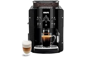 Krups Machine à café grain, machine expresso, 2 tasses en simultané, Nettoyage automatique, Buse vapeur pour Cappuccino, Cafetière espresso, Essential noire YY8125FD, Noir