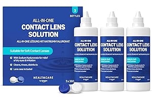 Amazon Basic Care Solution Tout-en-un avec de l'hyaluronate de sodium pour des lentilles de contact souples, 3 x 360ml