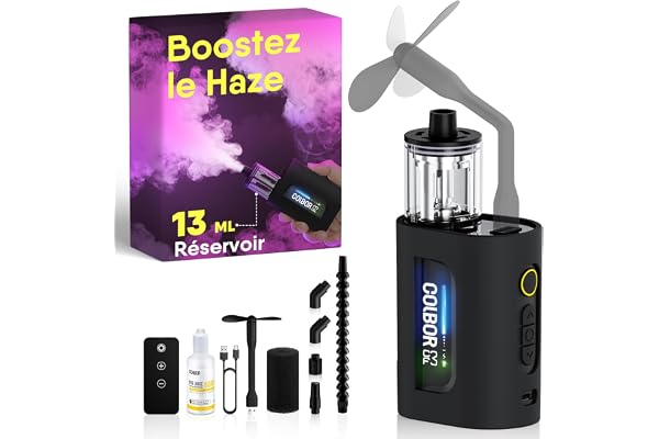 COLBOR Machine à Fumée Portable pour Photographie, CF3 Mini Machine à Brouillard Rechargeable avec Télécommande Protection d'inclinaison à 60° pour Fêtes, Mariages, Cosplay, Halloween