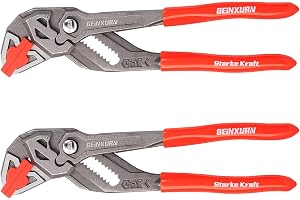 GEINXURN 180 mm/7-tums tång skiftnyckel, 2 st slät V-käke tång med 15-positioners trycklås, snabb justerbar glidfogad tång se