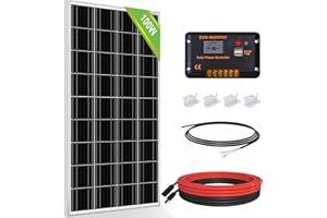 ECO-WORTHY Zestaw paneli słonecznych 100 W, system off-Grid: Monokrystaliczny panel słoneczny 100 W 12 V z kontrolerem ładowania 30 A + kable solarne + wsporniki montażowe do kampera, kampera, łodzi, szopy, na kemping