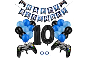 Cerolopy 25 Pcs Video Game Birthday Party Decorations Set, Video Game Party Supplies Decoration Kit Gaming Controller Balloons Gamer Foil Balloon Happy Birthday Gaming Banner (Age 10)
