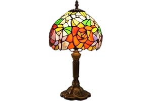 FUMAT Lampa stołowa Tiffany, 8 cali Vintage Lampa Biurkowa, Witrażowy Abażur, do Salonu, Sypialni, Gabinetu, Hotelu