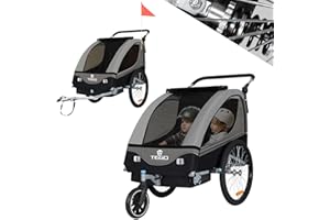Tiggo S2 Remorque pour Enfants 2 en 1 Velo Remorque Suspension 5 Points Ceinture de securite 360° Roue Avant Jogger Poussette