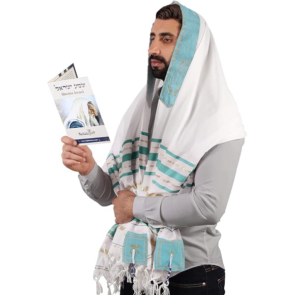 Jewish Tallit Prayer Shawl Kosher Talit – Blue & Gold, 55x75 Adult Size XL, Hand Embroidered Tzitzit, Made In Israel