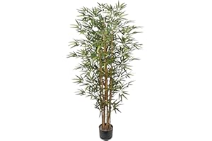 BRIFUL Árboles artificiales de 5 pies de 60 pulgadas al aire libre, árboles de bambú falsos con caña natural, plantas artificiales de bambú en macetas para decoración del hogar, oficina, vestíbulo, jardín