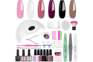 Elite99 Nail Lamp Starter Kit, 6pcs Gel Polish for UV Nail Art Kit 48W UV LED Nail Dryer UV Lamp UV Nail Polish Top Base Coat Manicure Tool Set 01, Black White Pink Colors gel nail polish