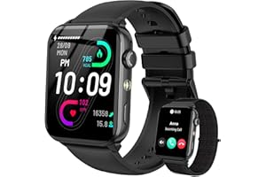 IOWODO Montre Connectée Femme Homme Appel Bluetooth, Torche Intégrée, Notifications Réseaux Sociaux, Analyse Sommeil, Cardiofréquencemètre, Oxymètre,100 Modes Sport, pour Android & iOS (Noire)