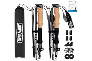 ‎OVERMONT Overmont Wanderstöcke Carbon, 7075 Aluminium Ultraleicht faltbar verstellbar 105-125CM Trekkingstöcke Nordic Walking Stöcke 1 Paar mit All Terrain Zubehör