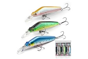 Mostfun Pack of 3 Floating Hard Minnow Bait for Sea Fishing Bass Bait Wobbler Blinker for Attracting Large Fish