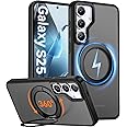 Oterkin 360° Rotatable Magnetic Stand for Samsung S25 Case, [Magsafe Compatible] [Military-Grade Protection] [360° Spin Magnetic Ring] Translucent Matte Slim Phone Case for Samsung Galaxy S25, Black