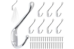 GOTRUST Ganci Appendiabiti Vintage Argento, 8pcs Gancio Metallo da Muro Doppi, Ganci da Parete Appendiabiti con 32 Viti, Multifunzione per Appendere Cappotti e Cappelli