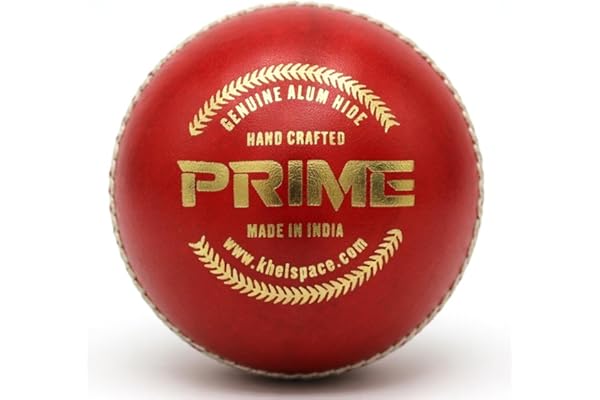 KHELSPACE KS Prime Red Leather Cricket Ball - Hand-Stitched, Ideal for Practice, Club Matches & Coaching