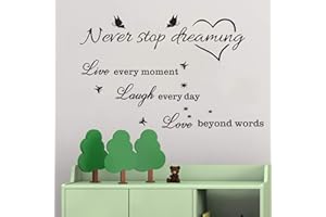 QUANYUCHANG Autocollant mural en vinyle avec inscription Never Stop Dreaming Live Laugh Love - Décoration murale pour chambre à coucher, salon, fenêtre, porte