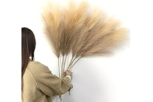 YiYa Brown Artificial Pampas Grass Decoration 110CM Long Pampas Grass Brown 6 Pcs Fluffy Artificial Pampas Grass for Floor Vases Tall Plant Flowers Boho Home Decor Office Decor