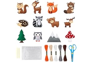 DYMHQ Forest Animal Sewing Crafts Kits - 12Pcs DIY Felt Animals Fun Educational Kit for Kids/Educational Beginners Sewing Set with Scissors/First Sewing Kits for Children Boys Girls