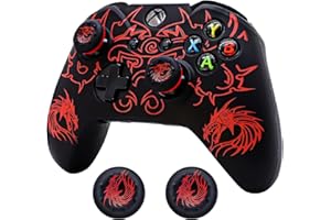 BRHE Xbox-One Controller Skin, Anti-Slip Silicone Cover Protector Case Accessories Set for Microsoft Xbox 1 Wireless/Wired Gamepad Joystick with 2 Thumb Grips Caps (Red)