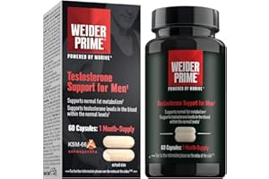Weider Prime Testosterone Support for Men, Ashwagandha Extract (KSM-66) Supports Energy, Lean Muscle, Mental Focus, Vitality, 60 Capsules
