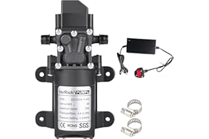 VerRich 12V Water Pumps Diaphragm Pump with Power Supply Adaptor and 2 Adjustable Hose Clamps for Water Tap,Motorhome,Caravan