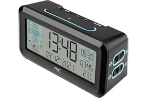 ‎TFA DOSTMANN TFA Dostmann Budzik radiowy Boxx2 cyfrowy, 60.2562.01.GB, z akumulatorem, 2 godziny alarmu, wyświetlacz angielski, z termometrem higrometrem, czarno-turkusowy