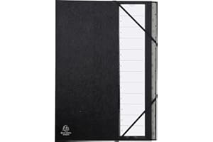 Exacompta 56012E Premium teczka segregująca Ordonator A4 z twardą okładką i 12 przegródkami 1-12, z elastycznym grzbietem 2 gumkami narożnymi, czarna