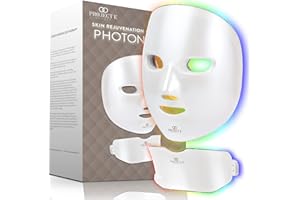 Project E Beauty Mascarilla de fotones para el cuello y la cara para el rejuvenecimiento de la piel. Terapia de fotones LED inalámbrica, tratamiento de luz de 7 colores, máscara facial