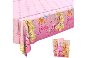Ainvliya 2Pcs Party Table Cloth 137x183cm, Happy Birthday Party Disposable Tablecloths Princess Pink Dining Table Cover Decorations Rectangle Plastic Tablecloths for Girls Home Picnics Party Supplies