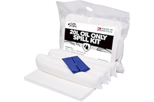 BEARTOOLS 20L Oil and Fuel Spill Kits, UK Manufactured, White, Repels Water, Can be used for Oils, Oil-Based Fluids, Fuels, Lubricants, Hydrocarbon Based Fluid - For Indoor/Outdoor Use, On-the-go Bag