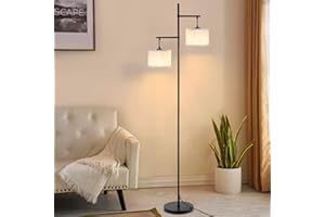 ZMH Lampa podłogowa Pokój dzienny Nowoczesna lampa podłogowa - Czarny E27 Gniazdo Lampa podłogowa Vintage 2 Płomień Lampa podłogowa Biały wzór tkaniny Lampa podłogowa Boho Deco Reading Lamp Max.25W z przełącznikiem nożnym dla sypialni biura