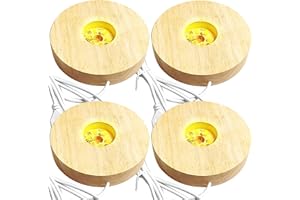 GOMETY 4 Stück Holz LED Lichtsockel, USB Led Leuchtsockel für Acrylglas Warme Farbe Led Holzsockel Ständer Rund LED Leuchten Display Basis für Kristallg Lensball Glas Acryl Schmuck Harz (Rund 4P)