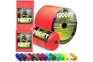 TECEUM Paracorde Type III 550 Orange soffite – 30,5 m – 4 mm – Corde tactique MIL-SPEC – Para Cord d'extérieur – Équipement et équipement – Corde de parachute EDC – Corde de survie solide 345