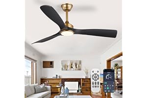 ‎DEPULEY Depuley Leise Deckenventilator mit Beleuchtung für Außen: LED Lampe mit Ventilator für Garten Terrasse - 132CM Groß Deckenventilator mit Licht und APP für Wohnzimmer Restaurant Büro, Schwarz und Gold