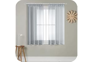 MRTREES Tende Finestre Voile Semi Trasparenti Grigio Chiaro con Fettuccia 140x137 CM 2 Pezzi Tenda Confezionate a Panello Tende Corte a Caduta Leggere per Camera da Letto Cucina e Interni Moderne