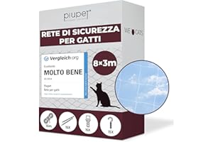 PiuPet® Rete per Gatti I Trasparente I 8x3m I incl. Corda di Fissaggio I Rete per Gatti Balcone Trasparente I Rete Balcone per Gatti | Rete Protezione Balcone e Finestra per Gatti