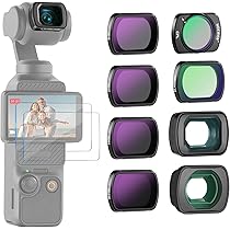 Neewer ND-filterset (6 stuks) compatibel met DJI Osmo Pocket 3, ND16 ND32 ND64 ND256 CPL zwarte diffusie 1/4 filter met 0,75X groothoeklens, 2x macrolens en schermbeschermer, FL-B17