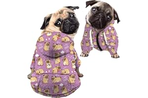 Kuiaobaty Kawaii Pug Dogs Stampa Cane Felpe con cappuccio per cani di piccola taglia Abbigliamento, Cartoon Pug Pattern Pet Maglione Inverno Felpa Outfits