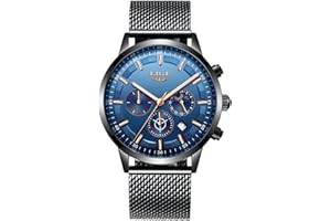 LIGE Hommes Montres Mode Noir Acier Inoxydable Imperméable Chronographe Quartz Analogique Regarder pour Homme Affaires Habiller Regarder