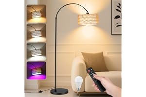 YICAIZI Lampadaire LED sur Pied Salon - 9W 900LM Lampe sur Pied Arc avec Télécommande & E27 Ampoule, Lampe Liseuse Réglables pour Salon, Bureau, Chambre, Noir