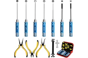 ARRAROWN 12Pcs RC Coche Herramientas Juego de destornilladores con alicates Llave de tubo Hobby Herramientas Juegos para RC Coche Drone Avión Helicóptero Herramienta de reparación (Azul)